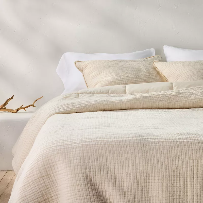 Full/Queen Textured Chambray Comforter & Sham Set Natural