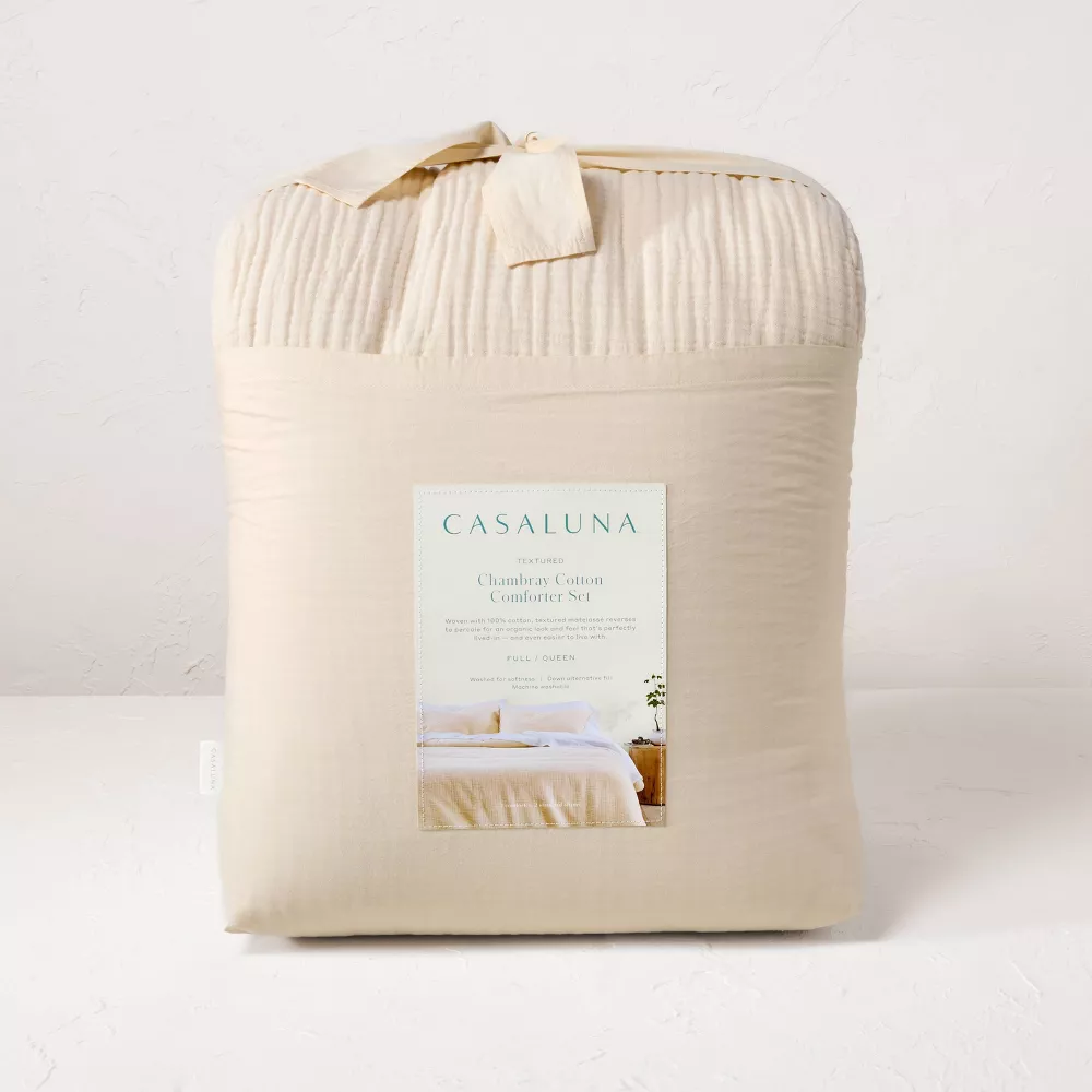 Full/Queen Textured Chambray Comforter & Sham Set Natural - Image 2