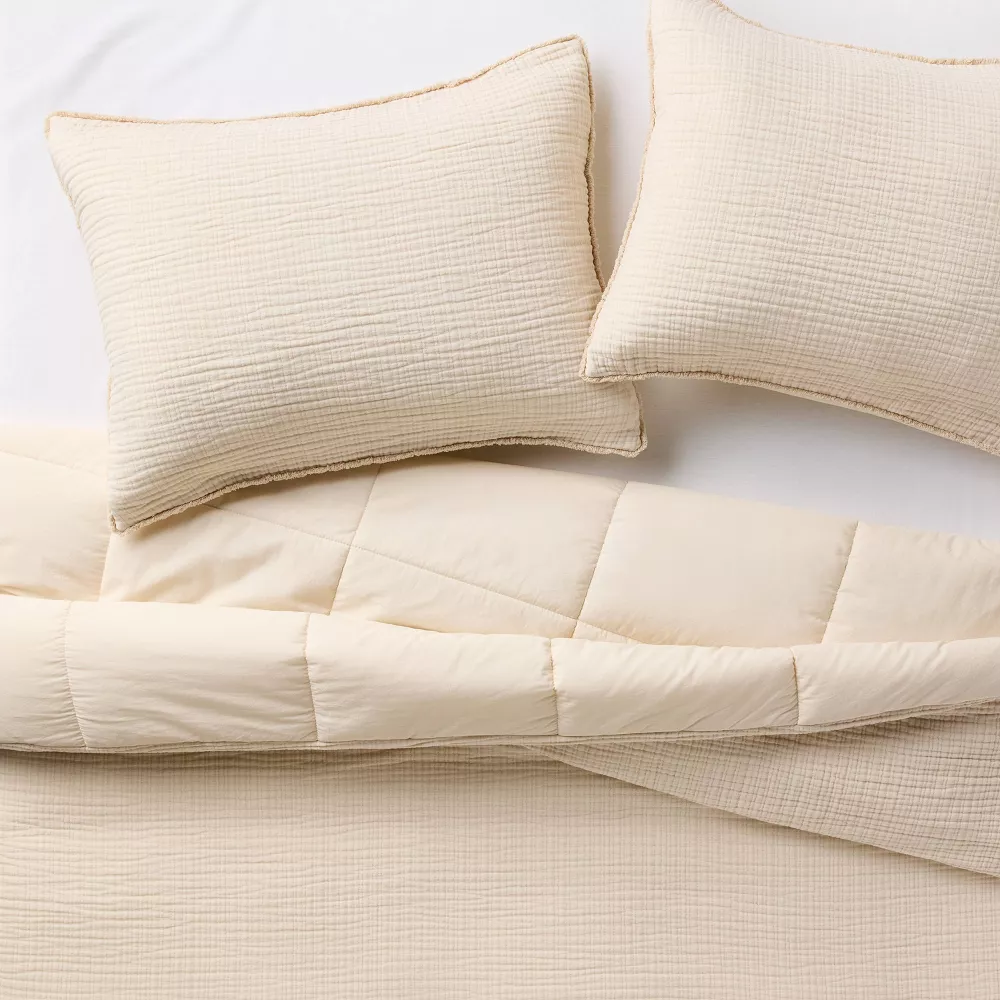 Full/Queen Textured Chambray Comforter & Sham Set Natural - Image 3