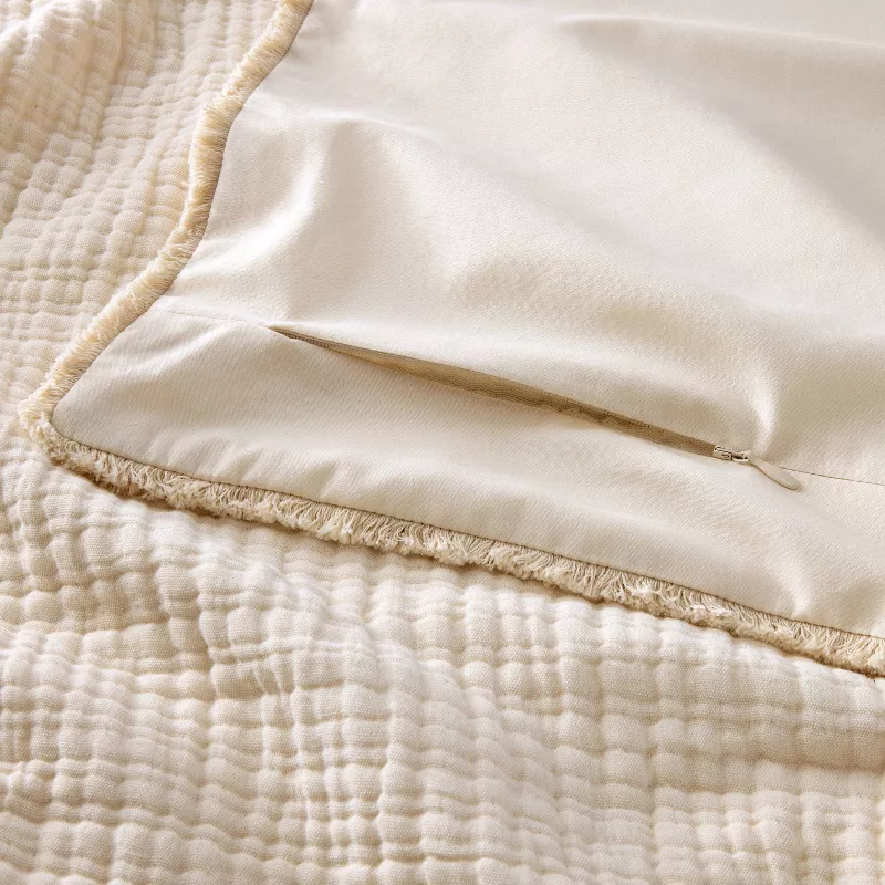 Full/Queen Textured Chambray Comforter & Sham Set Natural - Image 2