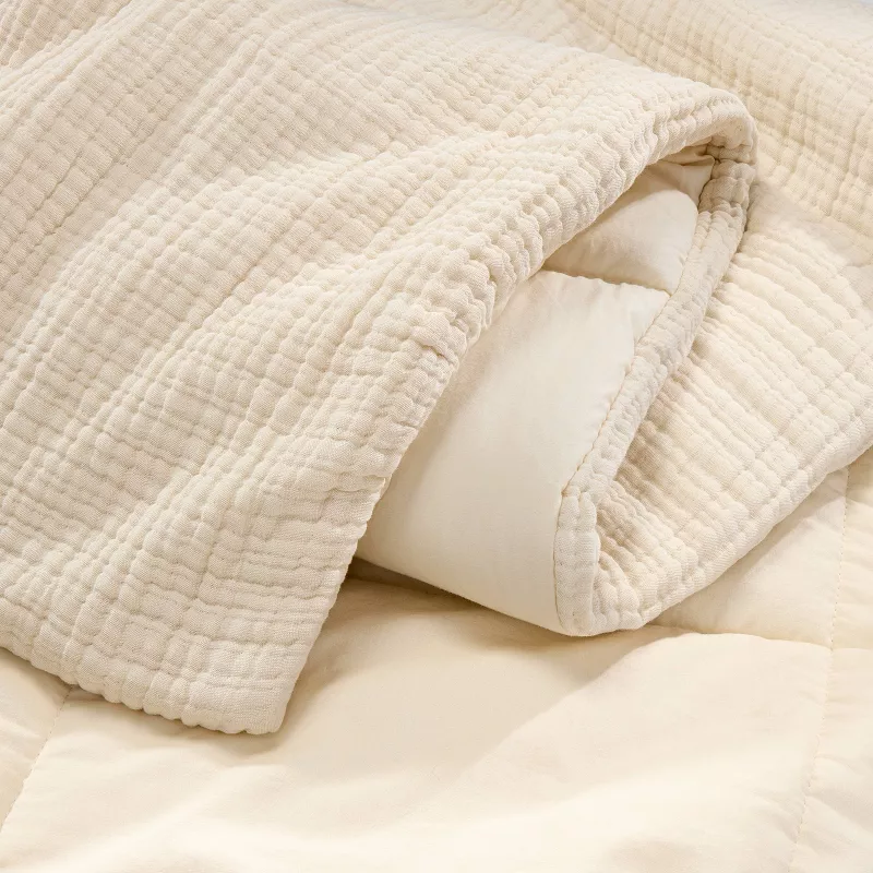 Full/Queen Textured Chambray Comforter & Sham Set Natural - Image 3
