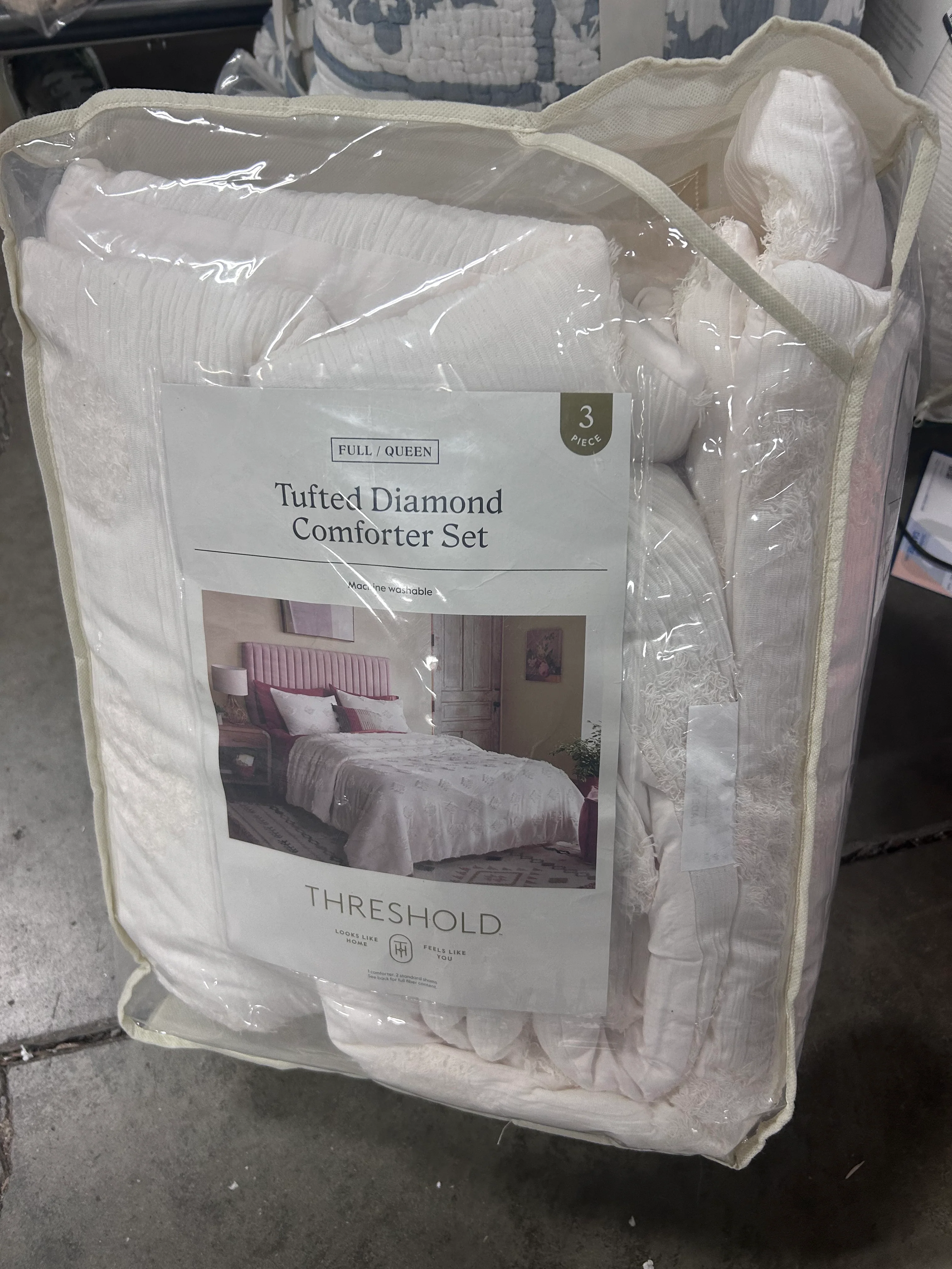 Full/Queen Tufted Diamond Crinkle Comforter and Sham Set Ivory - Jacquard Weave, OEKO-TEX Certified - Image 6