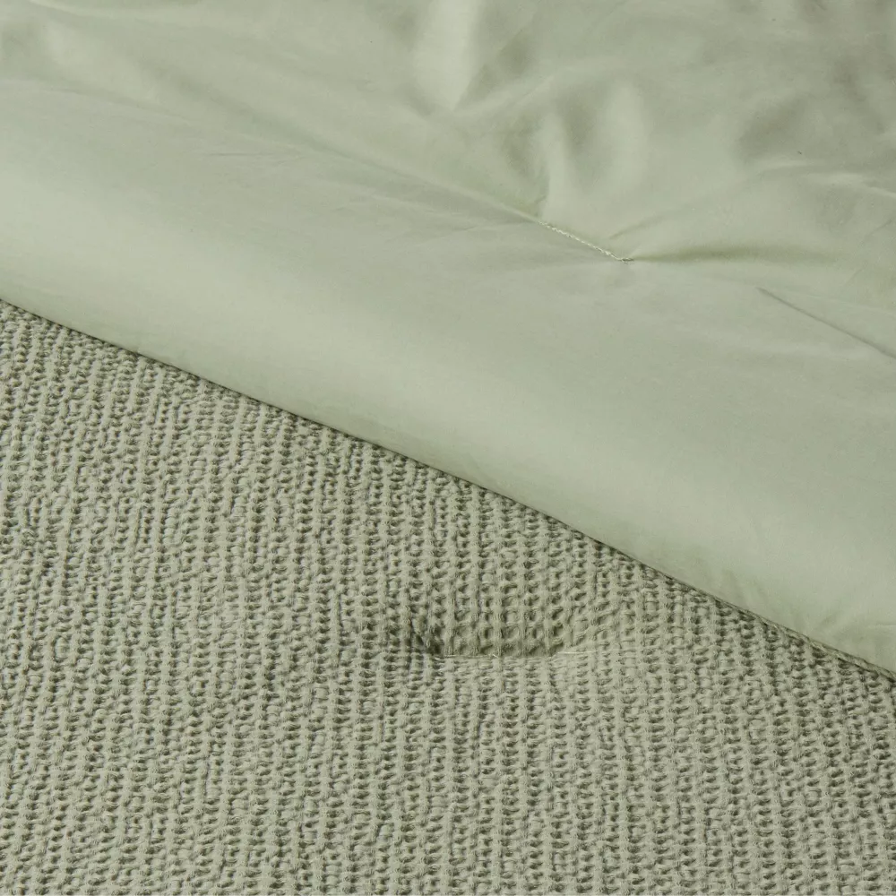 Full/Queen Washed Waffle Weave Comforter and Sham Set Sage Green - Image 2