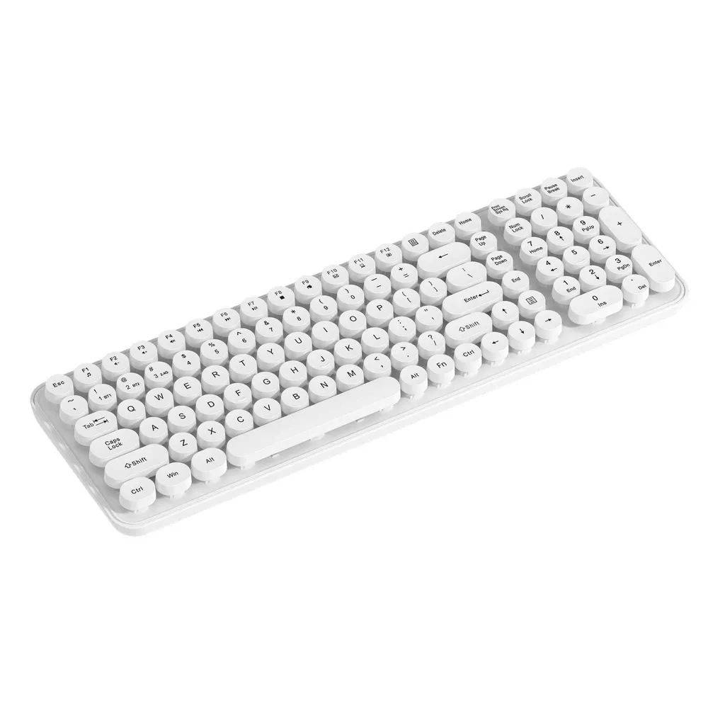 Full Size Round Pop Key Wireless Keyboard - White