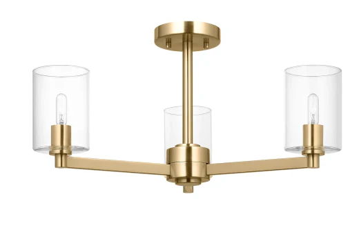 Fullton 3 Light Semi-Flush Ceiling Fixture with Clear Glass Shades