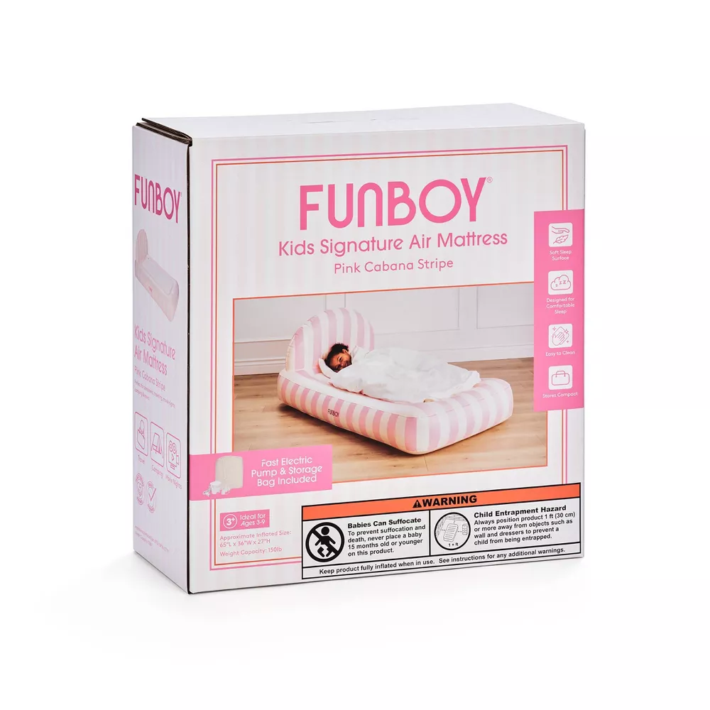 Light Pink Stripe Kids' Sleepover Twin Air Mattress Bed - Image 2