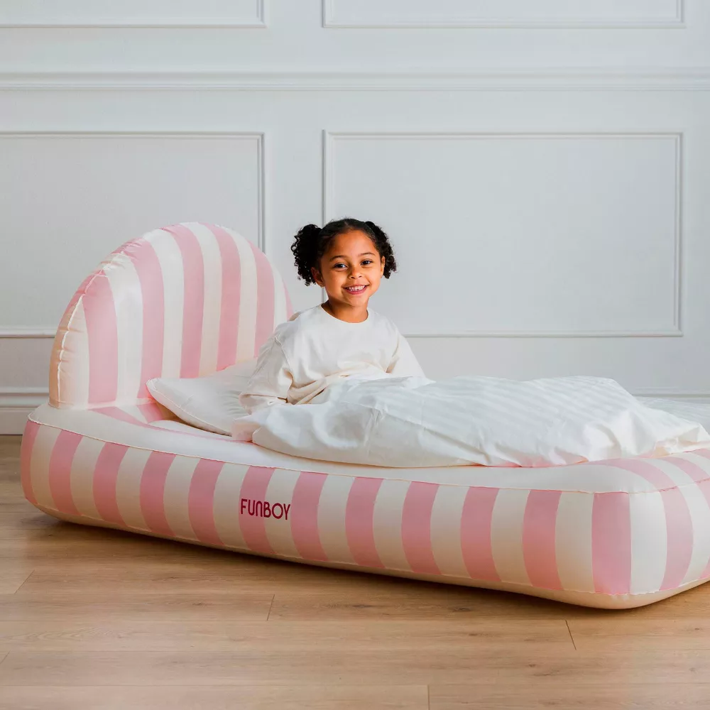 Light Pink Stripe Kids' Sleepover Twin Air Mattress Bed - Image 4