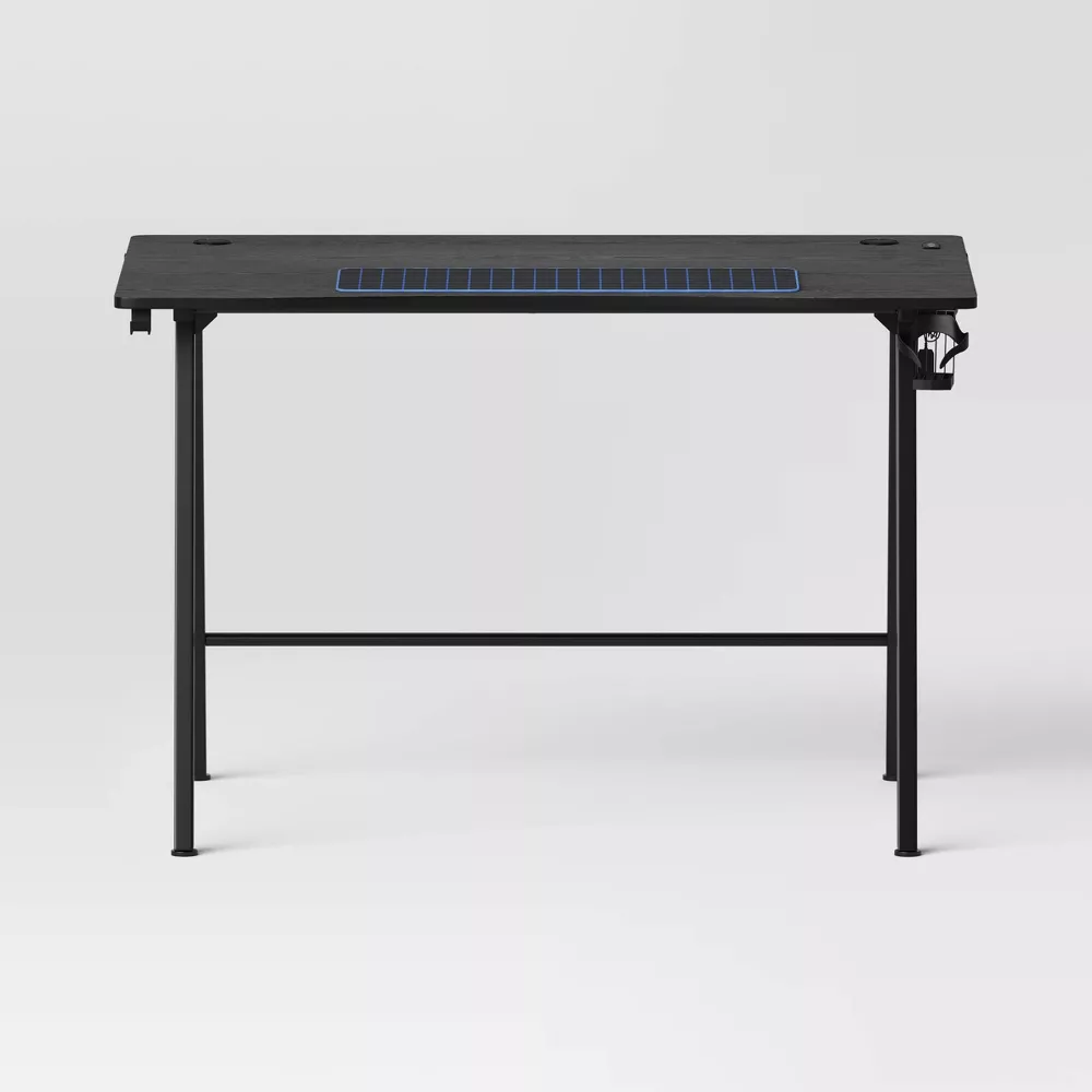 Gaming Desk with LED Lights and Headphone Holder Black - Image 3