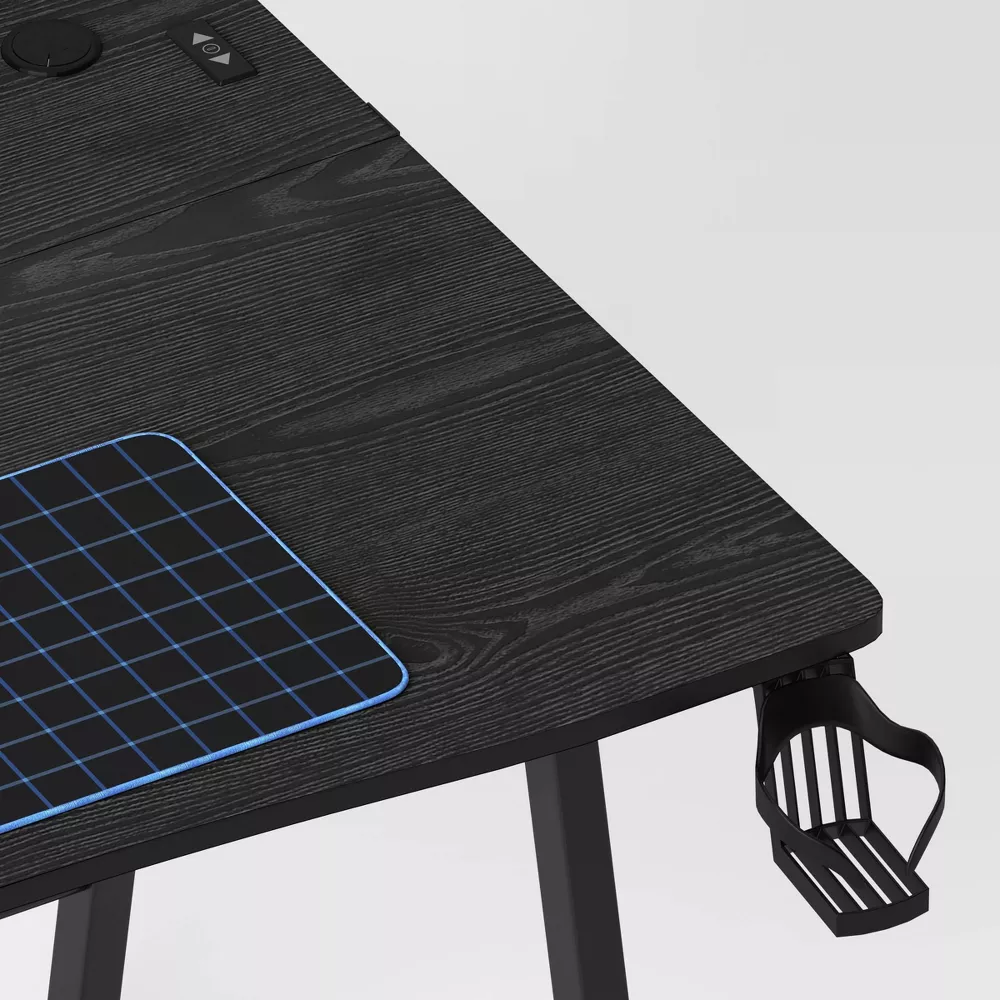 Gaming Desk with LED Lights and Headphone Holder Black, - Image 2