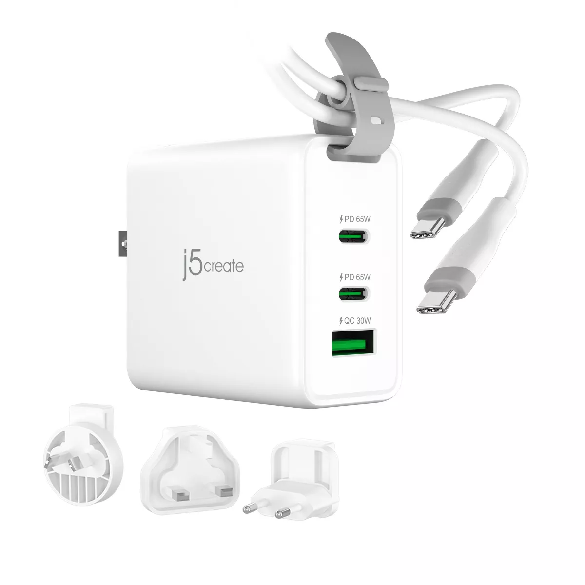USB-C 3-Port Traveler Charger with Changeable AC Plugs and USB-C Cable