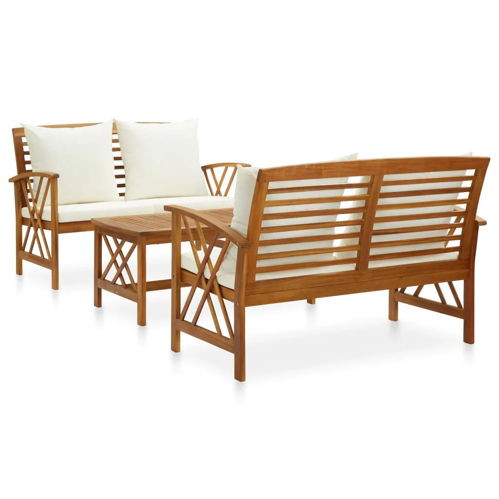 Garden Lounge Set Cream Natural wood Solid Acacia White