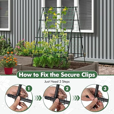 Garden Trellis for Climbing Plants Outdoor, A Frame Plant Trellis with Climbing Net, Coated Metal Poles, Twisted & Clips, Grape Trellis Plant Support for Vines, Vegetables, Fruit & Flower - Image 3