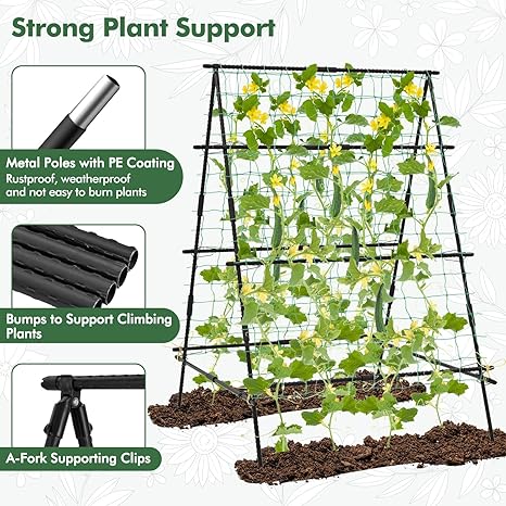 Garden Trellis for Climbing Plants Outdoor, A Frame Plant Trellis with Climbing Net, Coated Metal Poles, Twisted & Clips, Grape Trellis Plant Support for Vines, Vegetables, Fruit & Flower - Image 4