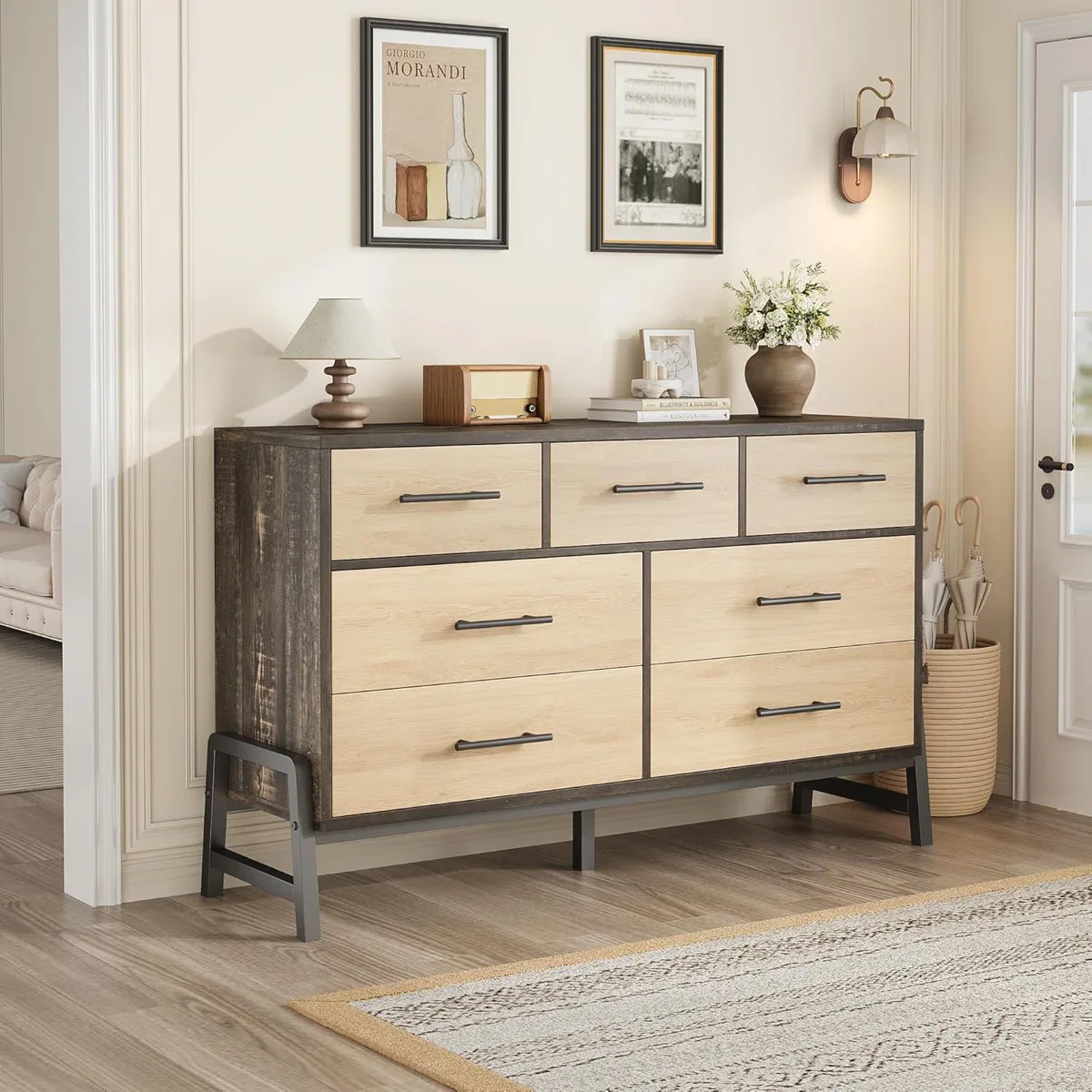 GarveeHome 7 Drawer Dresser, Oak
