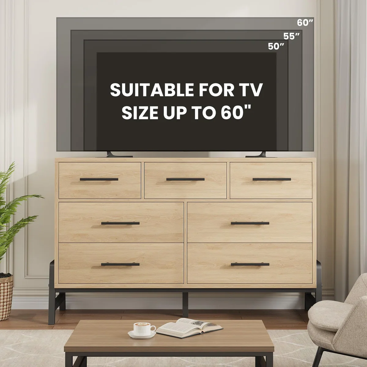 GarveeHome 7 Drawer Dresser, Oak - Image 2