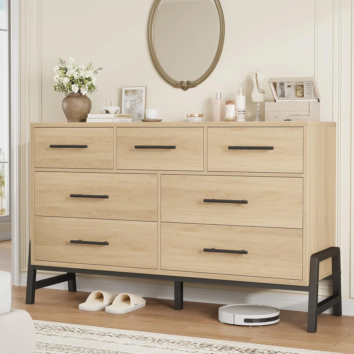 GarveeHome 7 Drawer Dresser, Oak - Image 3