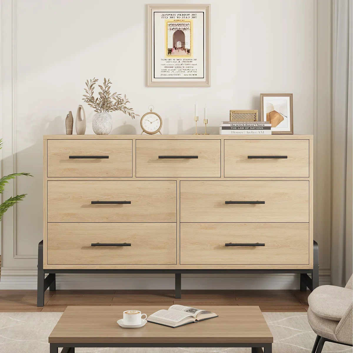 GarveeHome 7 Drawer Dresser, Oak - Image 4