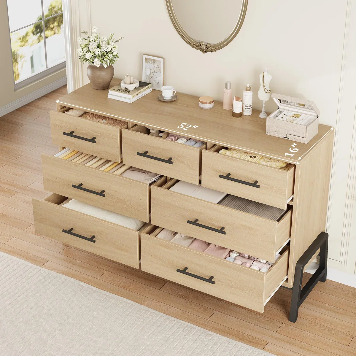 GarveeHome 7 Drawer Dresser, Oak - Image 5