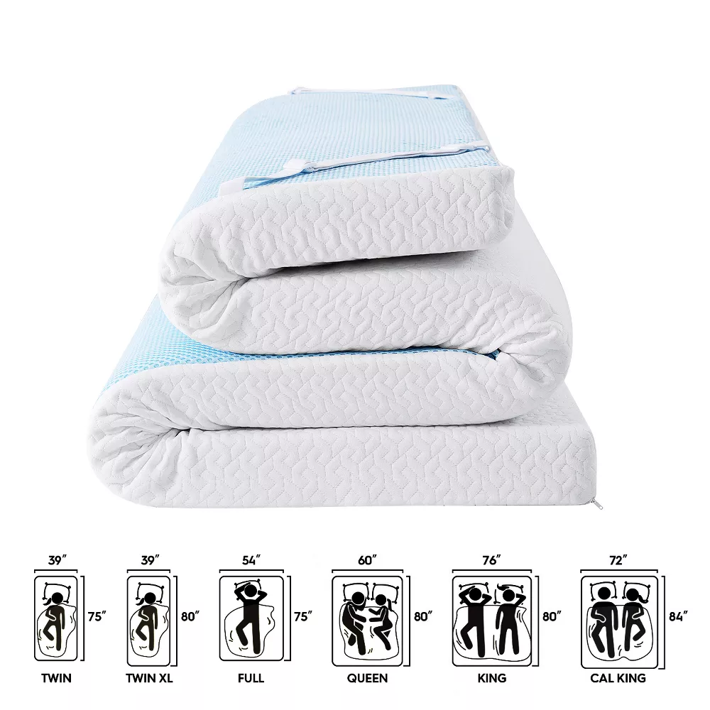 Gel Memory Foam Mattress Topper with Cooling Bamboo Cover -  Full