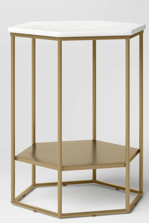 Geometric Luxe Hex Side Table: White Stone Top, No Assembly - Threshold™ SHOWROOM ITEM