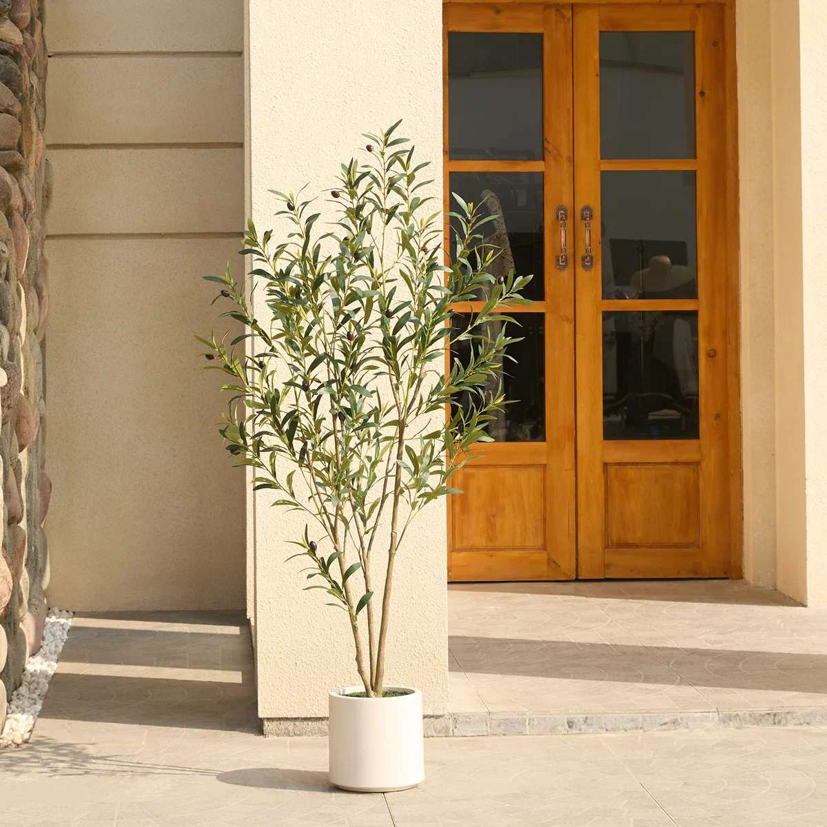 George Artificial Olive Tree in Round Planter - Image 2