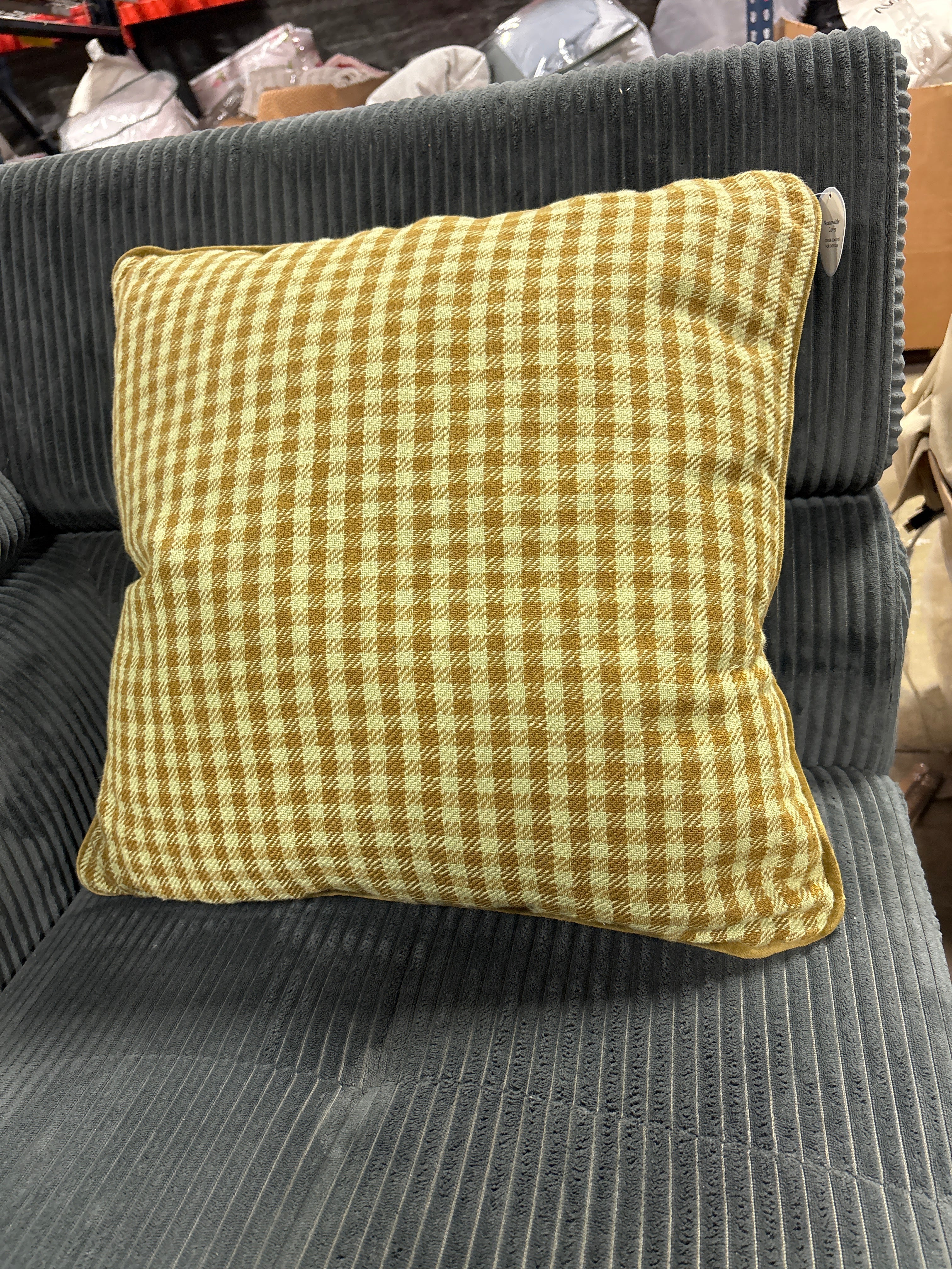 Gingham + Velvet Reverse Pillow from Threshold designed with Studio McGee SHOWROOM ITEM - Image 2