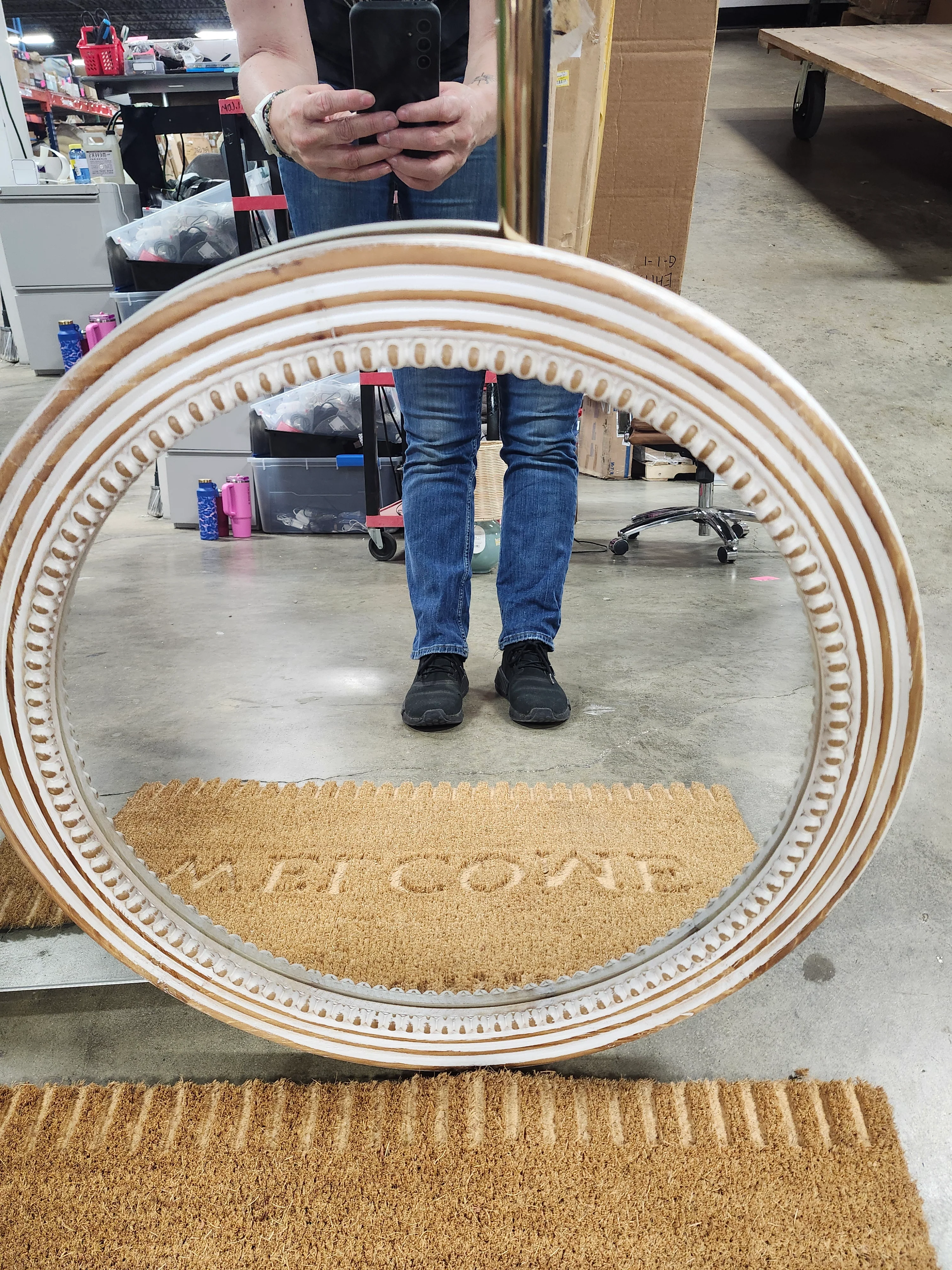 Wooden Farmhouse Round Wall Mirror SHOWROOM ITEM - Image 2