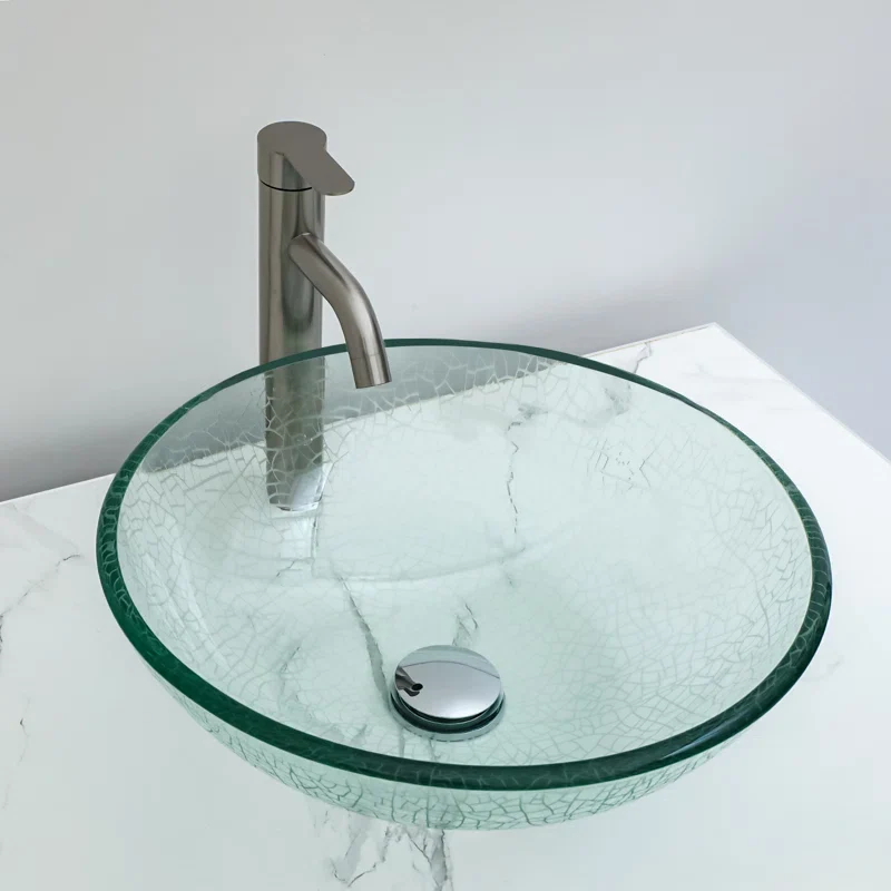 Glass Circular Vessel Bathroom Sink with Pop-Up Drain - Image 3