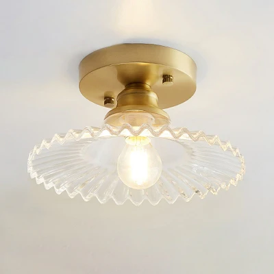 Glass Shade Ceiling Light with Scallop 1 Light Semi Flush Mount