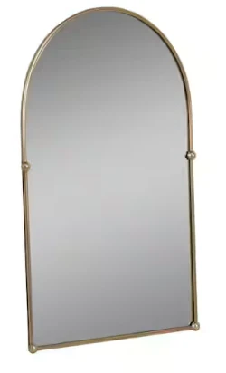 Gold Arch Iron and Wood Wall Mirror with Knobs - Image 2