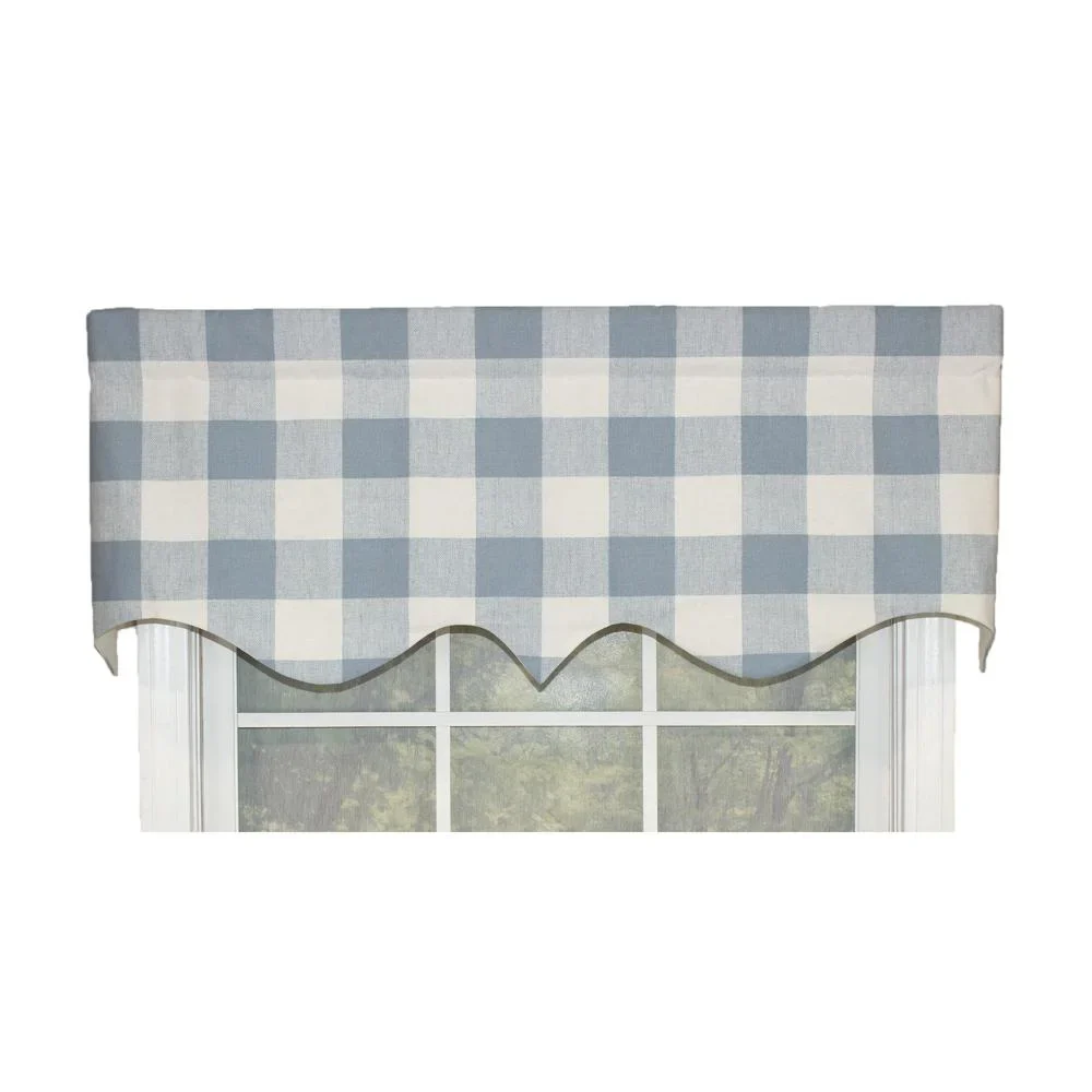 Grande Check Style Regal All Season Valance Blue 3 Rod Pocket