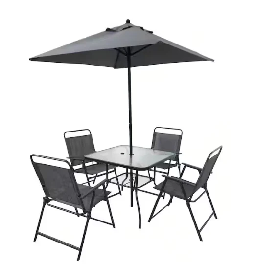 Gray Metal Steel Square Outdoor Dining Set with Umbrella SHOWROOM ITEM