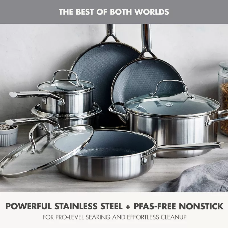 GreenPan Prism 10pc Hybrid Stainless Steel and Ceramic Nonstick Cookware Set - Image 2