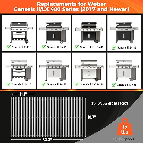 3-Pieces Grill Grates for Weber Genesis - Image 2