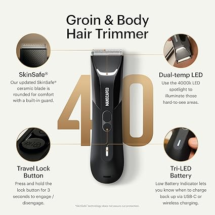 Groin & Body Hair Trimmer, Trimmer Blade, Waterproof Wet/Dry Groomer, USB-C & Wireless Charging Compatible, Men’s Ball Shaver with Travel Lock - Image 5
