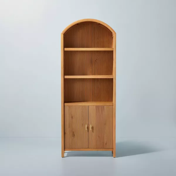 Grooved Wood Arch Bookcase Cabinet - Image 3