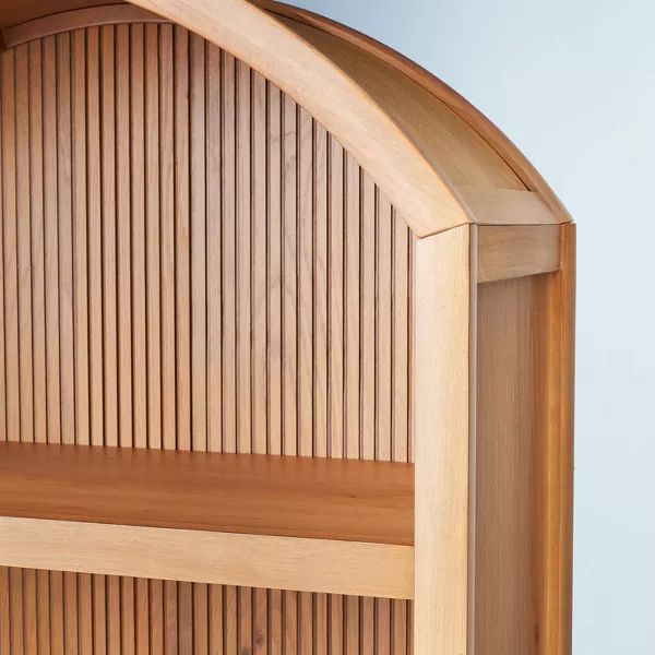 Grooved Wood Arch Bookcase Cabinet - Image 5