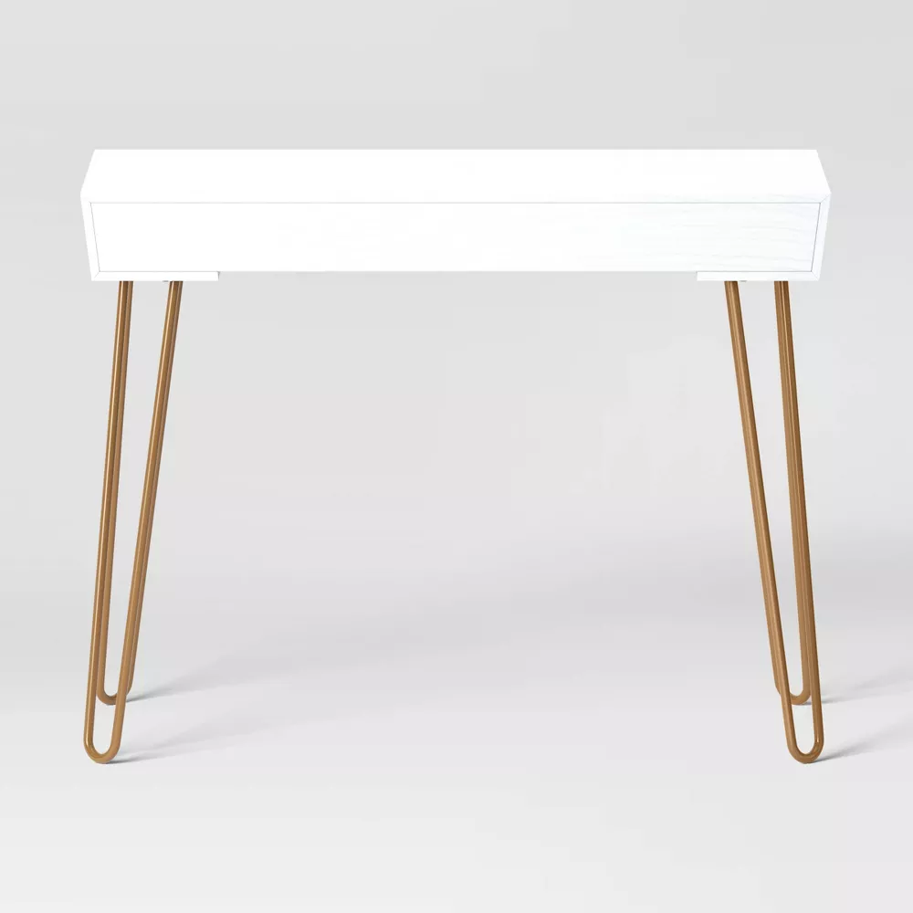 Hairpin Writing Desk with Storage White