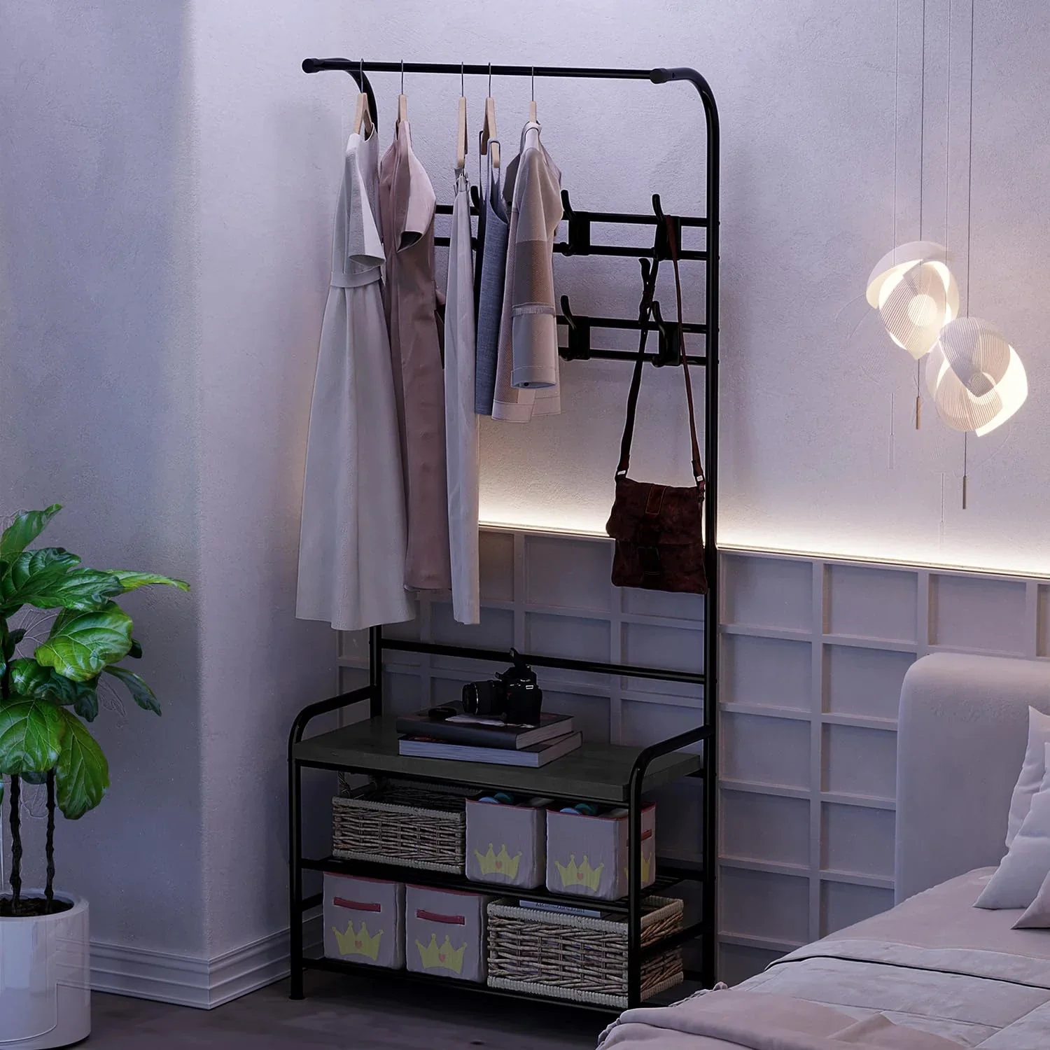 4-in-1 Coat Rack Storage Bench with Hanging Bar - Image 3