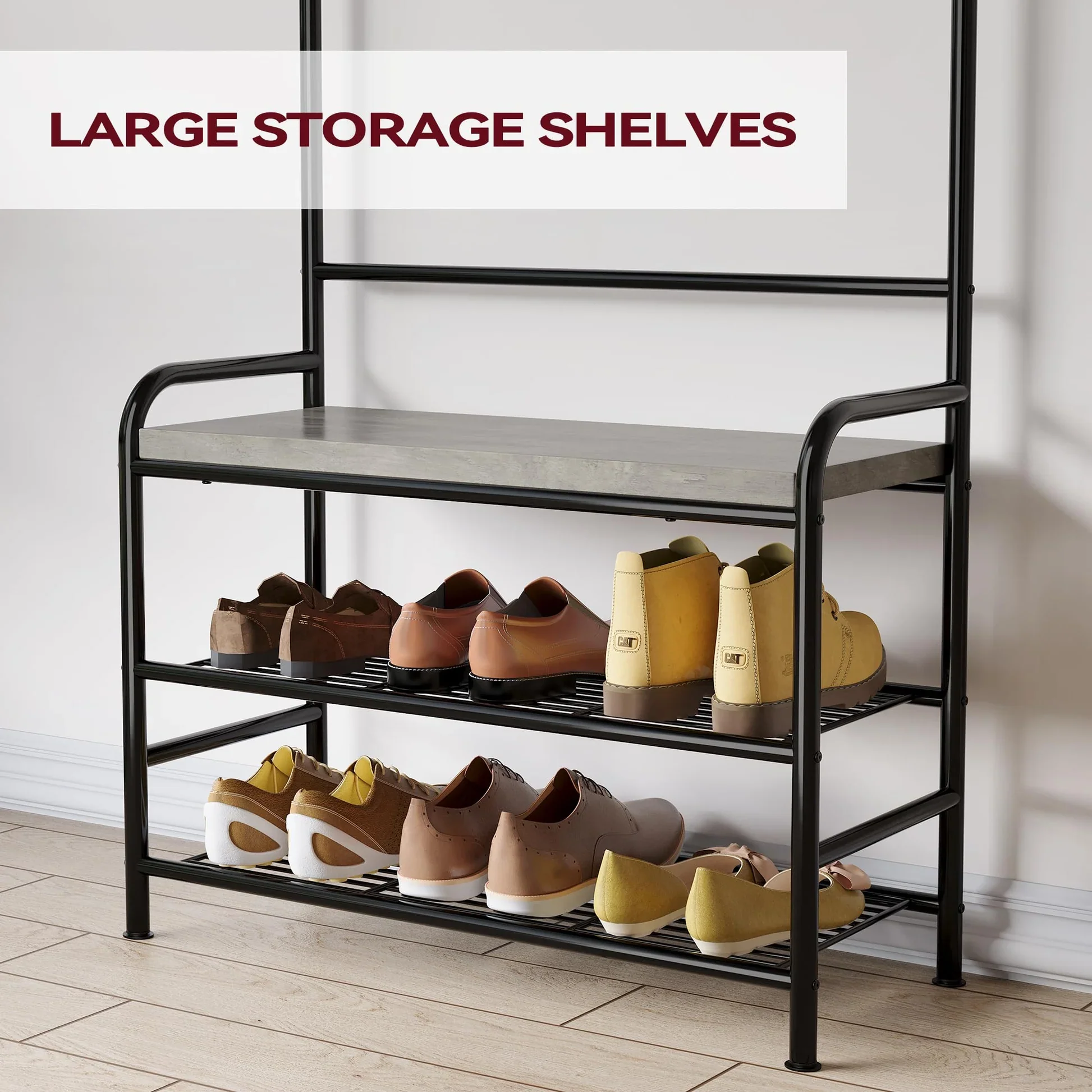 4-in-1 Coat Rack Storage Bench with Hanging Bar - Image 5
