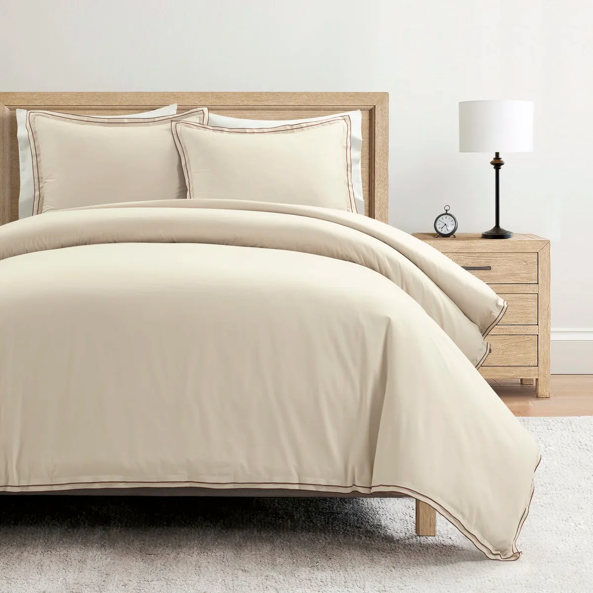 3-Piece Hampton Double Flange Embroidered Contrast Edge Cotton Comforter Set King - Image 5