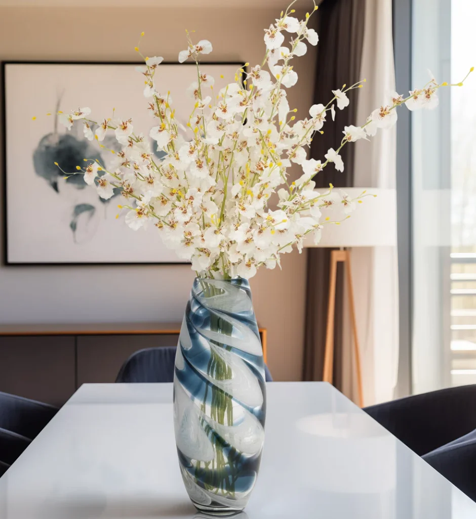 Hand-Blown Glass Vase with Elegant Swirl Design SHOWROOM ITEM