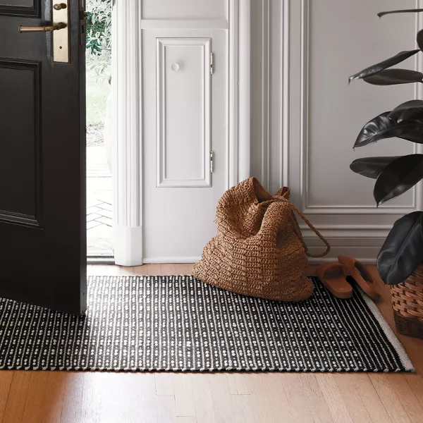 Hand Woven Cotton/Wool Runner Black - Stripe Pattern 2'x7' - Image 4