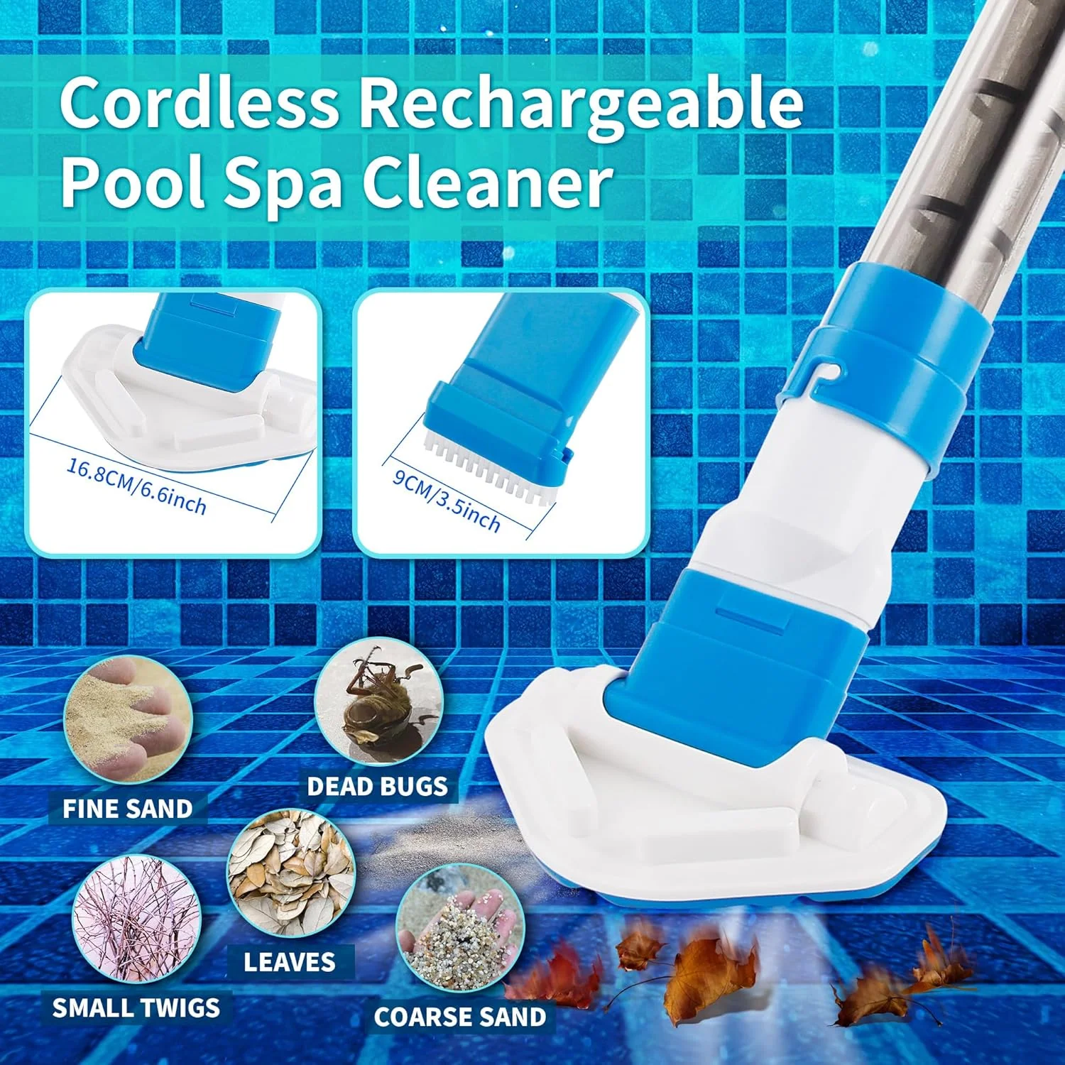 Handheld Pool Vacuum, Cordless Rechargeable Cleaner with Replaceable Brush Head - Image 4