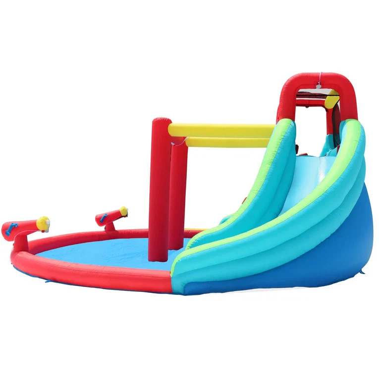 Happy Hop Inflatable Waterfall Aqua Park with Pool and Slides and Cannons - Image 4