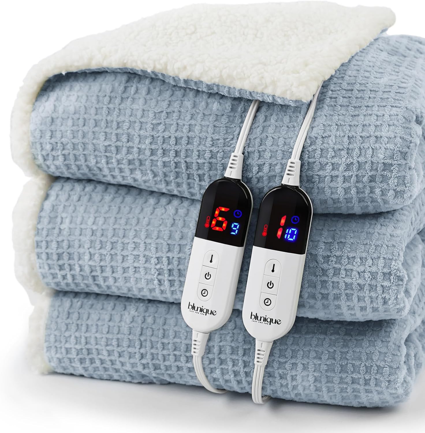 Heated Blanket Electric Blanket Waffle, Haze Blue King