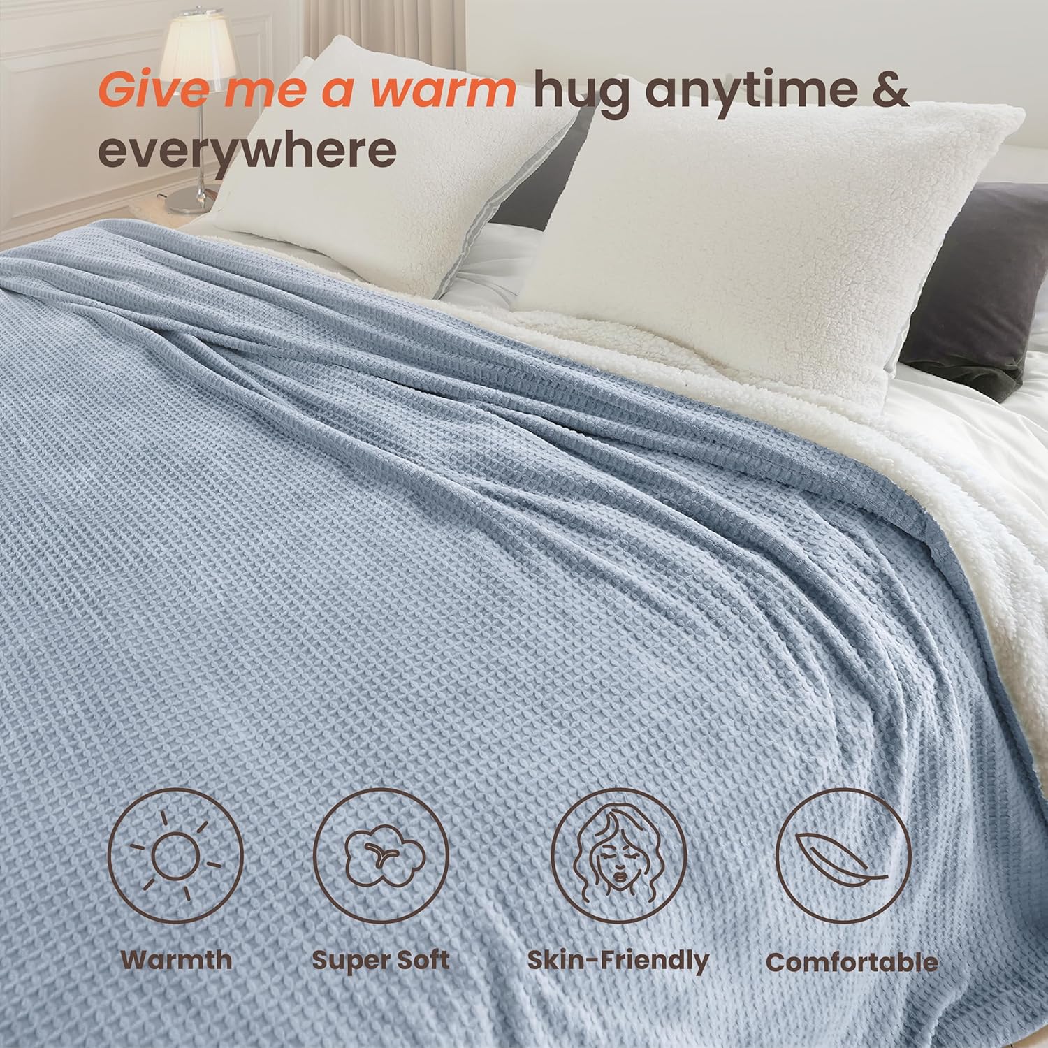 Heated Blanket Electric Blanket Waffle, Haze Blue King - Image 4
