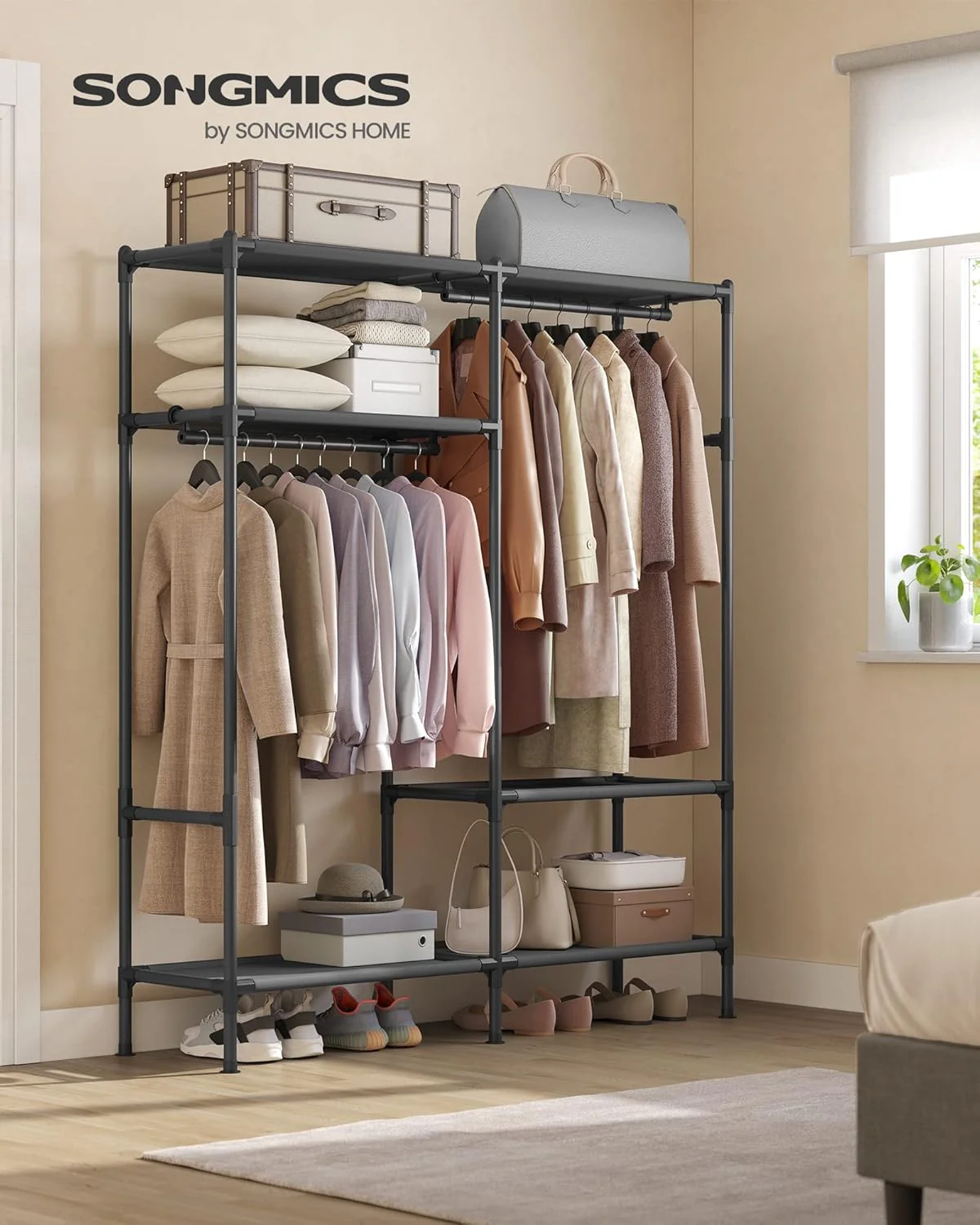 Heavy Duty Clothes Rack, Freestanding Portable Wardrobe with Hanging Rails and Shelves - Image 5
