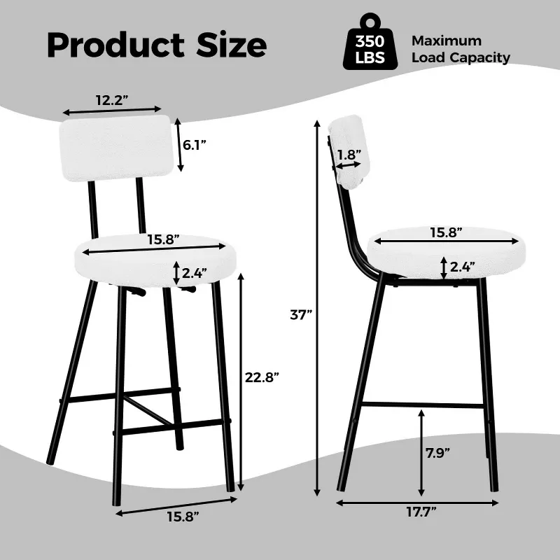 Height Bar Stools Set of 2, Upholstered Counter Height Bar Chair with Round Seat - Image 3