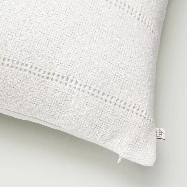 Hem Stitch Stripe Square Throw Pillow Cream - Cotton Texture, Indoor Use, Hidden Zipper - Set of 2 - Image 3